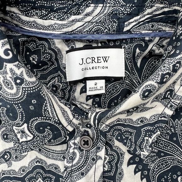 J Crew Collection Shirt Womens Size 2 Button Up Blouse Blue Paisley Long Sleeve - Picture 12 of 14